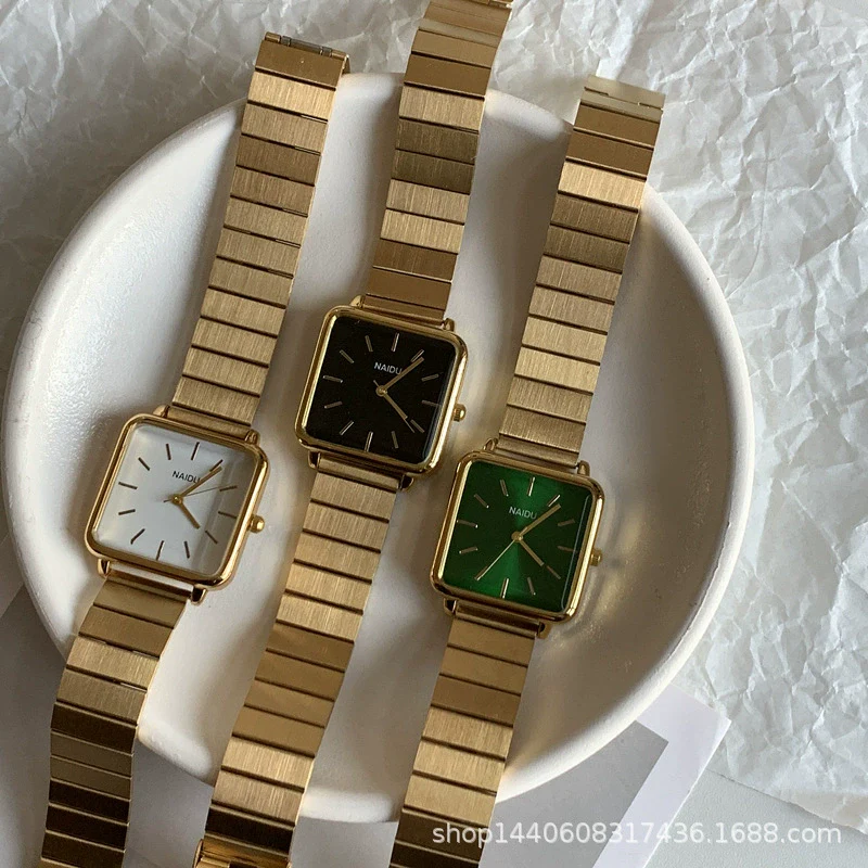 Watch Alloy Case Ordinary Glass Mirror Golden Bamboo Square Green Dial Retro Simple Elegant Women's Leisure Design - Image 2
