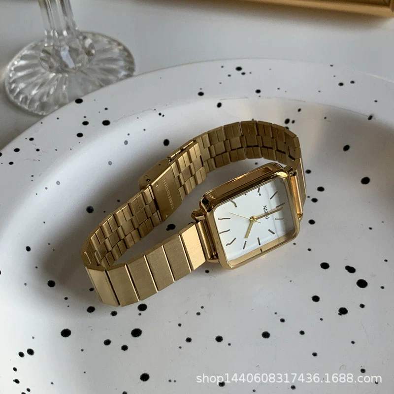 Watch Alloy Case Ordinary Glass Mirror Golden Bamboo Square Green Dial Retro Simple Elegant Women's Leisure Design - Image 7