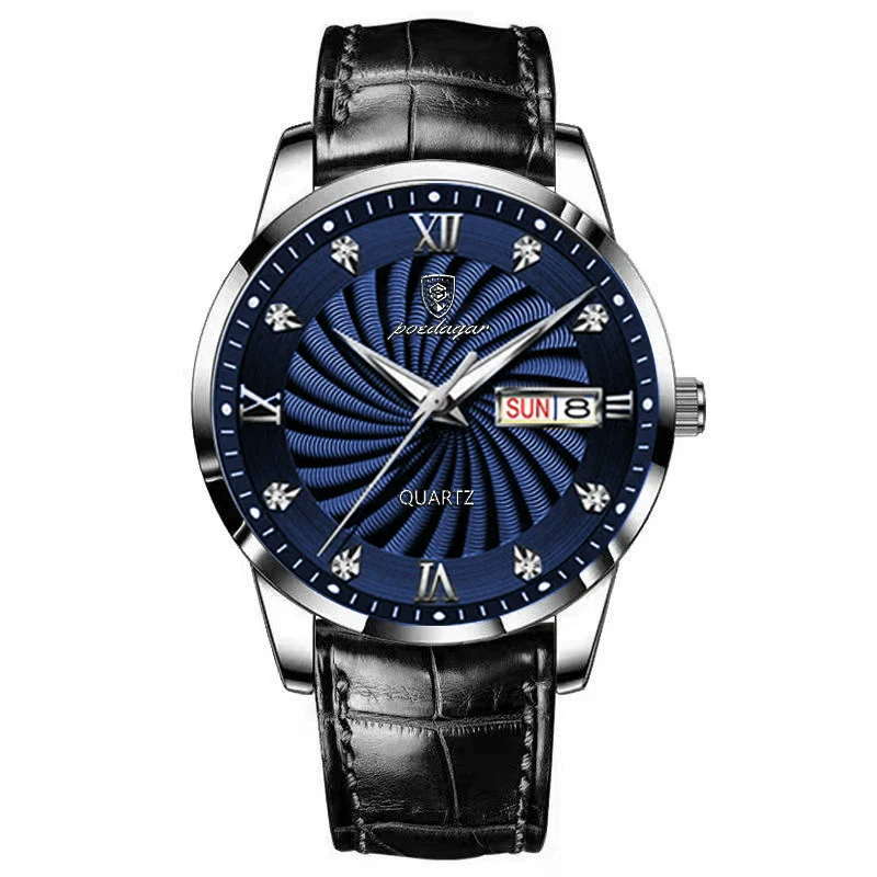 Watch Alloy Genuine Leather Mineral Strengthened Glass Mirror Business Style Round Dial Male - Image 6