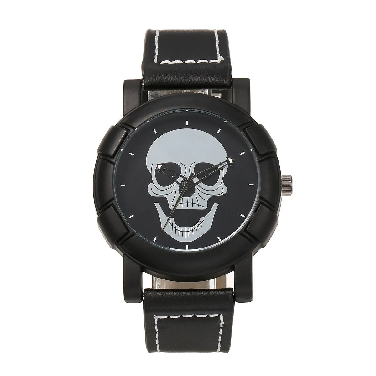 Watch Alloy Imitation Leather Stainless Steel Hip Hop Style Skull Decoration Round Dial - Image 2