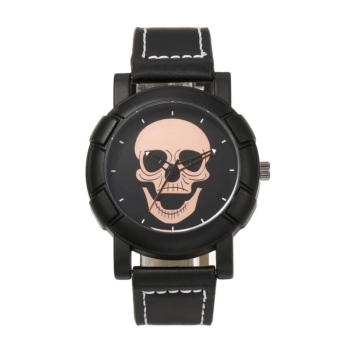 Watch Alloy Imitation Leather Stainless Steel Hip Hop Style Skull Decoration Round Dial - Image 3