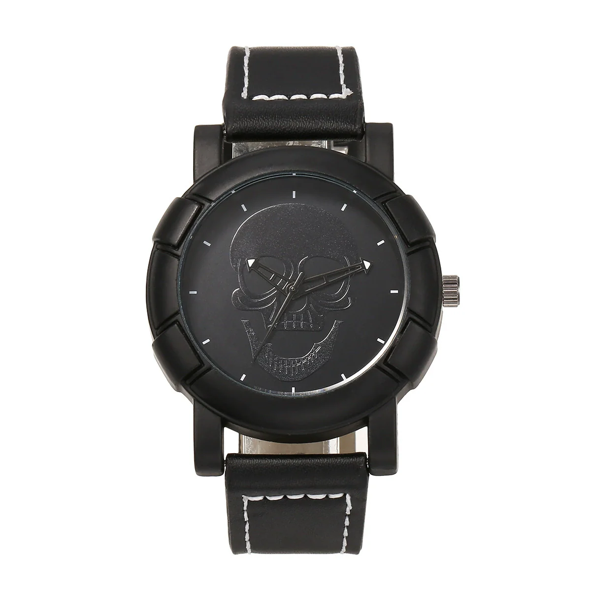 Watch Alloy Imitation Leather Stainless Steel Hip Hop Style Skull Decoration Round Dial - Image 4