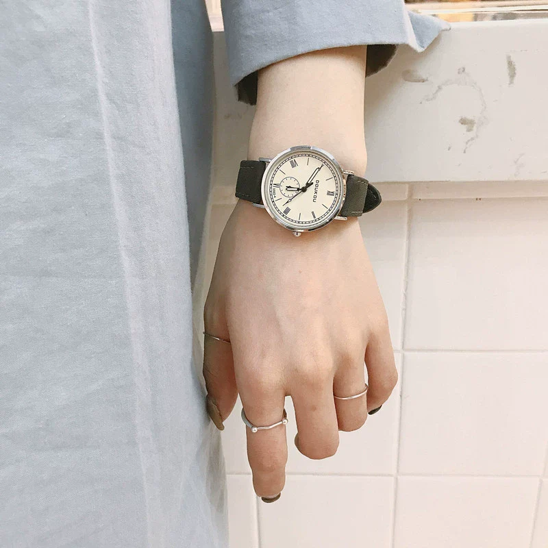 Watch Alloy Imitation Leather Stainless Steel Round Dial Chic Simple Retro Leisure Style For Female Students - Image 4
