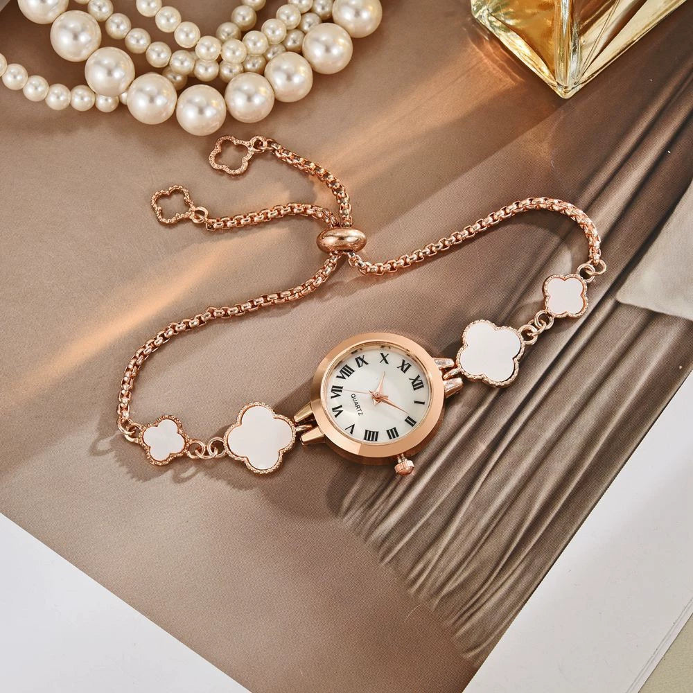 Watch Alloy Rose Gold Fourleaf Clover Casual Style For Female Students - Image 6