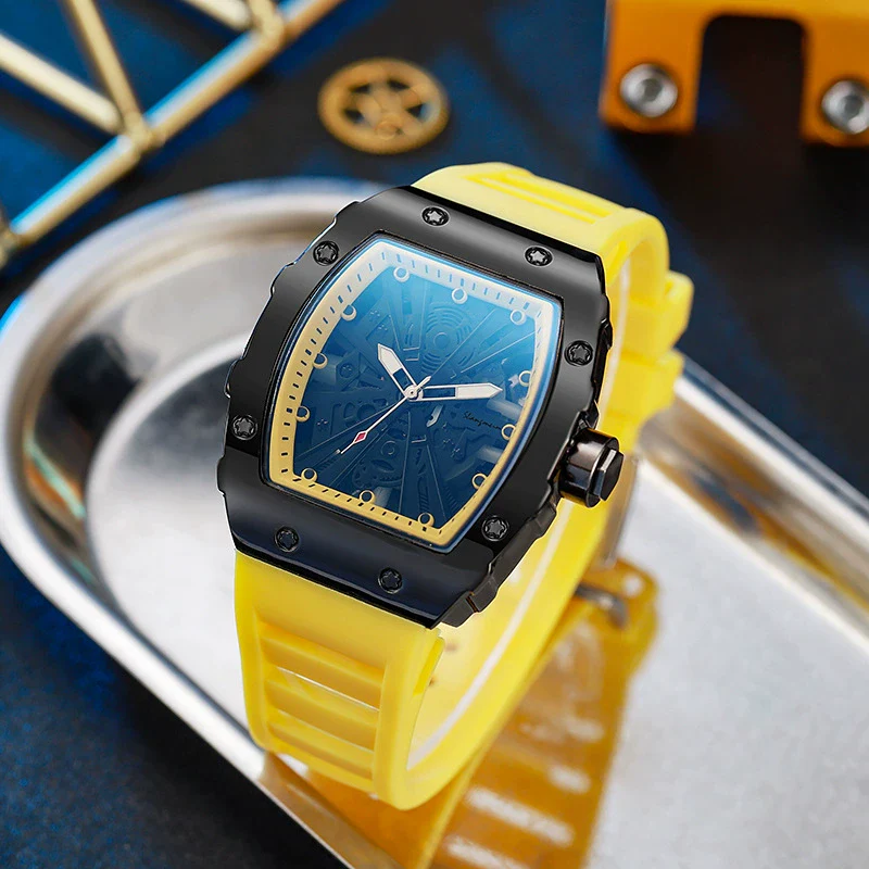 Watch Alloy Silicone Mineral Reinforced Glass Mirror Fivepointed Star Luminous Sports Wine Barrel Shape Men's - Image 4