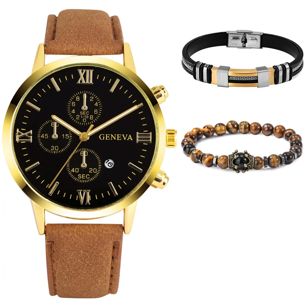 Watch Bracelet Casual Fashion Alloy Case Quartz Glass Mirror Stainless Steel Clasp Imitation Leather Strap Round Dial - Image 2