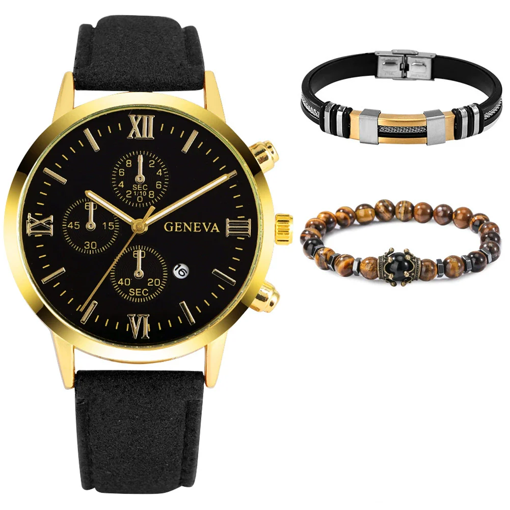 Watch Bracelet Casual Fashion Alloy Case Quartz Glass Mirror Stainless Steel Clasp Imitation Leather Strap Round Dial - Image 3