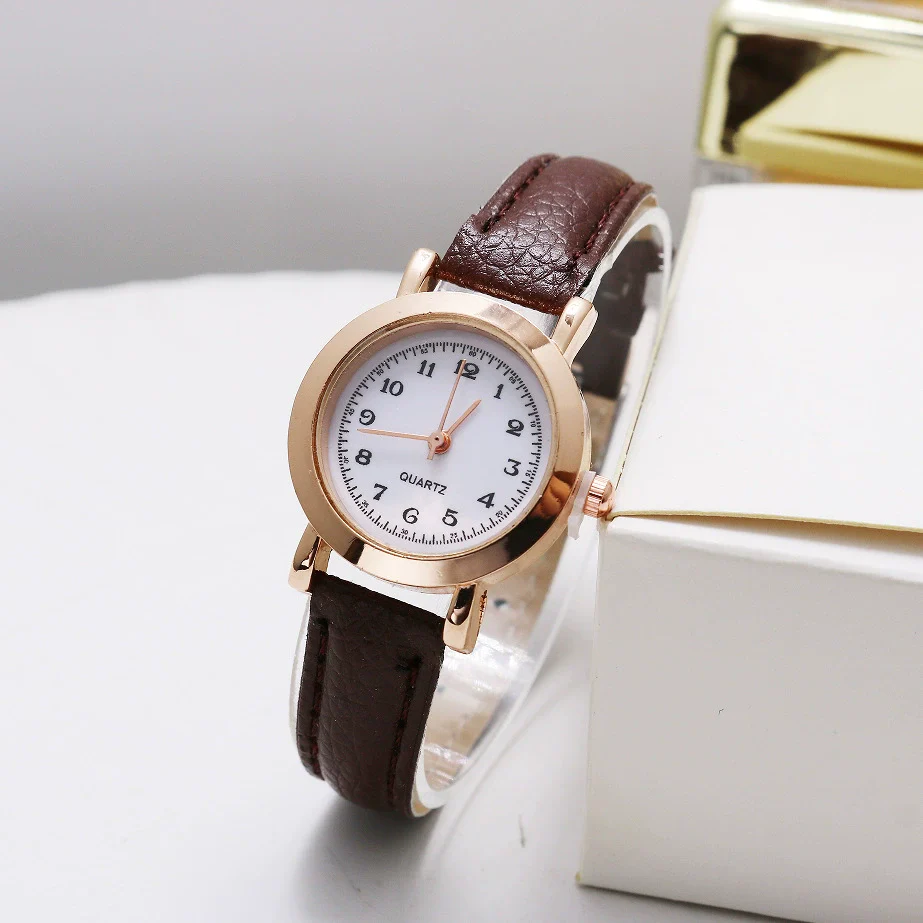 Watch Female Simple Vintage Artistic Thin Band Round Dial Quartz Alloy Pu Stainless Steel