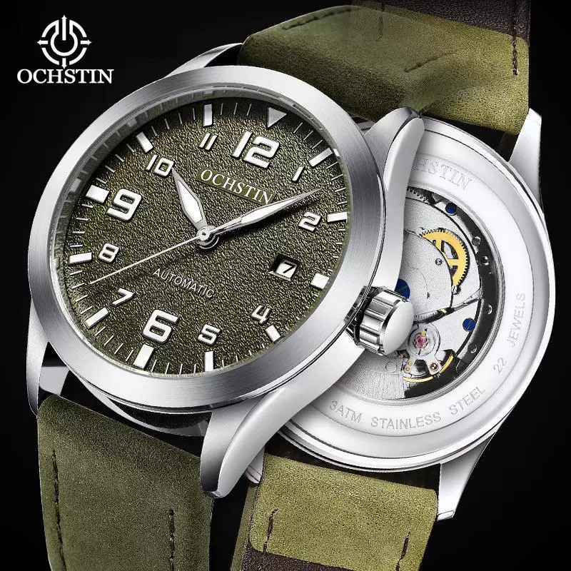 Watch Leather Automatic Mechanical Round Dial Business Style