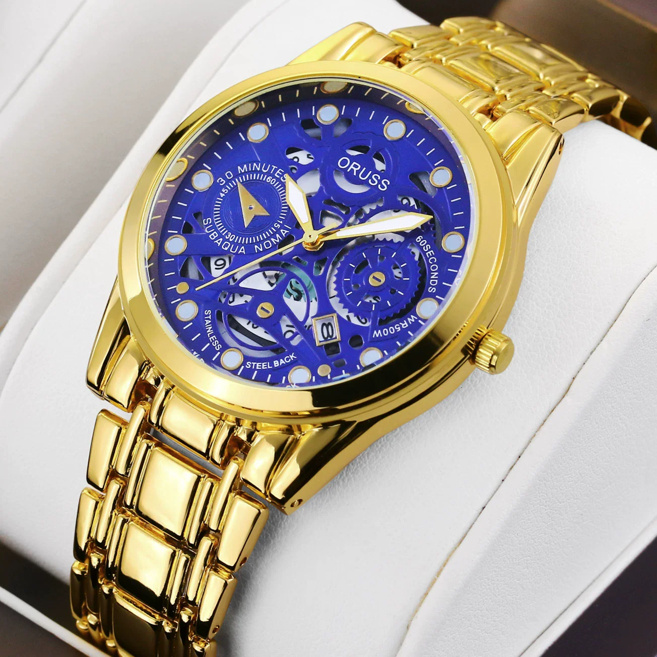 Watch Metal Alloy Rose Gold Round Quartz Automatic Movement Hollow Luminous Waterproof Business Style For Men - Image 4