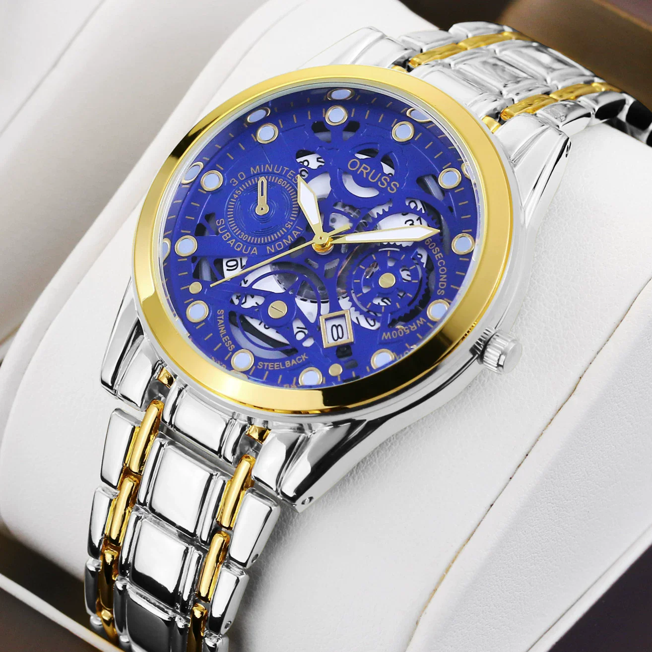 Watch Metal Alloy Rose Gold Round Quartz Automatic Movement Hollow Luminous Waterproof Business Style For Men - Image 9