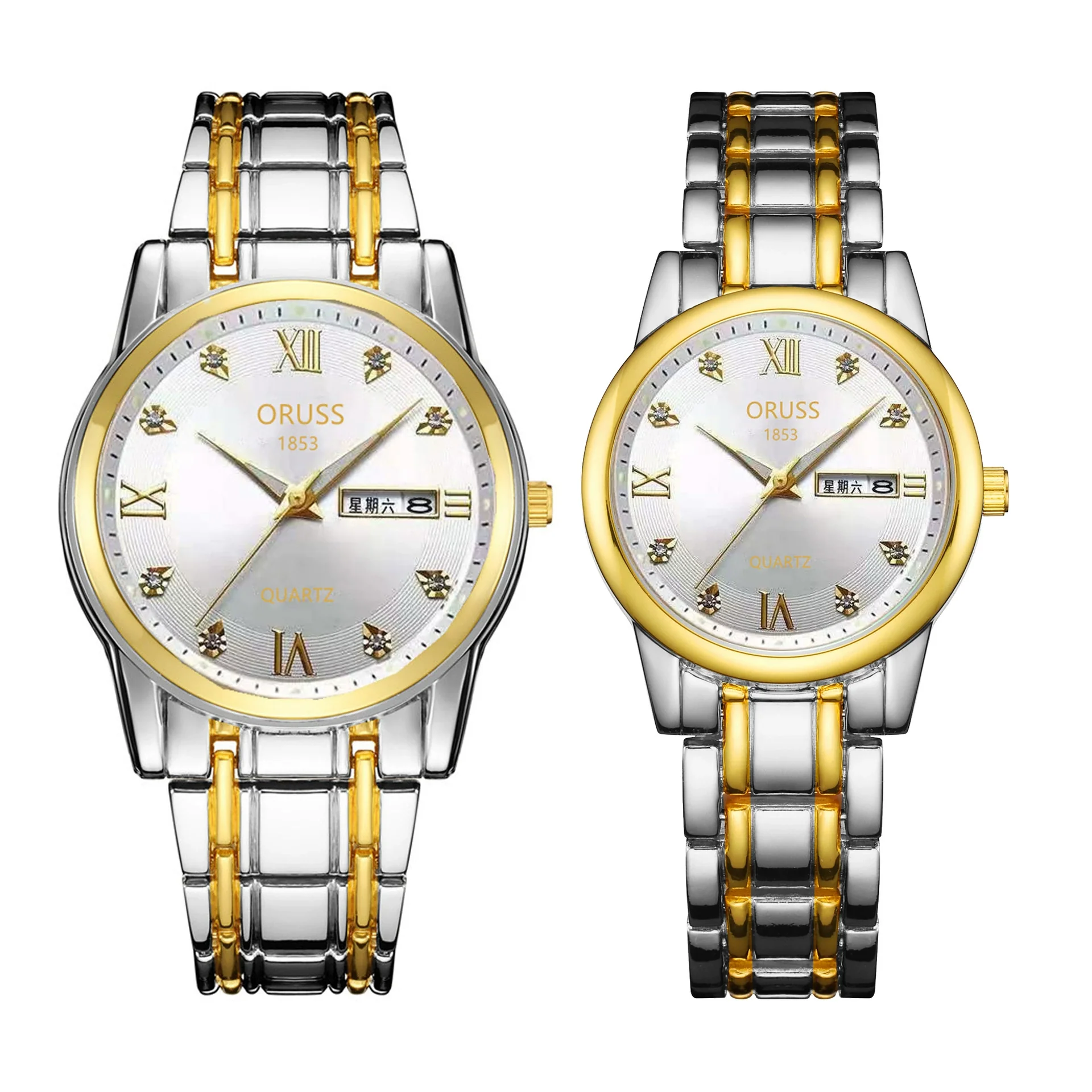 Watch Metal Round Case Fine Steel Strap Stainless Steel Buckle Simple Style Waterproof Luminous Calendar Quartz Couple's - Image 2