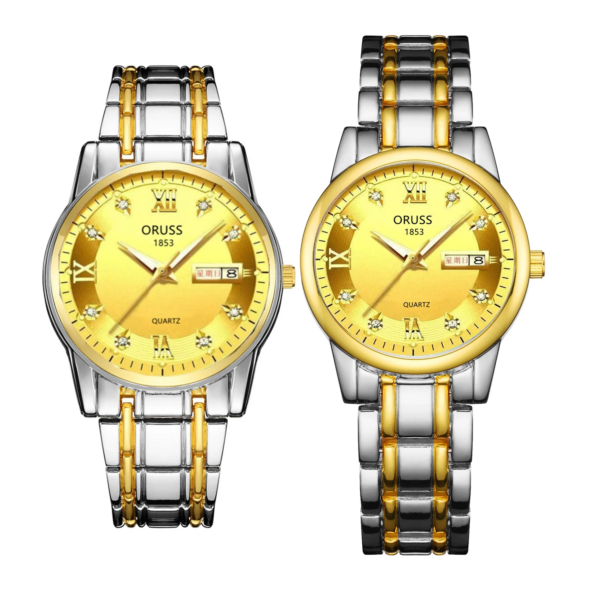 Watch Metal Round Case Fine Steel Strap Stainless Steel Buckle Simple Style Waterproof Luminous Calendar Quartz Couple's - Image 4