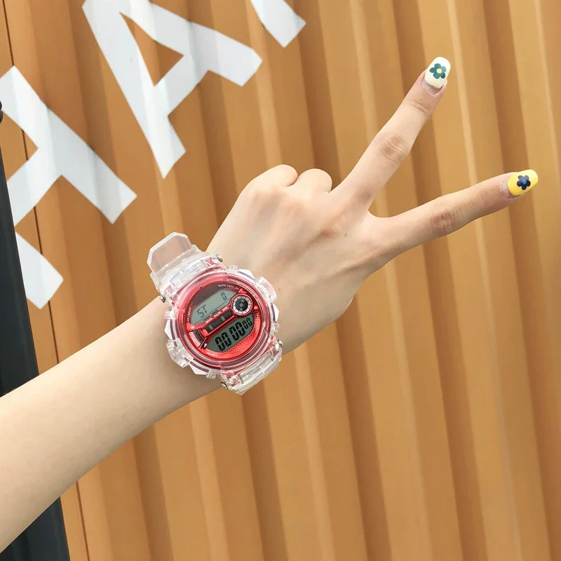 Watch Silicone Stainless Steel Plastic Round Leisure Multifunction Electronic Luminous Couple Watch