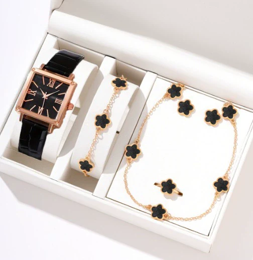 Watch Square Slub Pattern Women's Plastic Case Imitation Leather Strap Stainless Steel Buckle Quartz Watch - Image 15