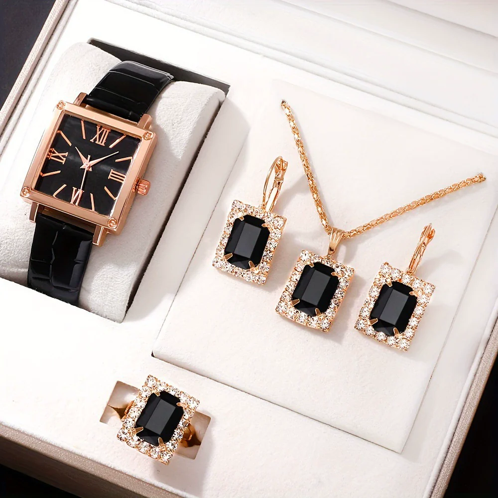 Watch Square Slub Pattern Women's Plastic Case Imitation Leather Strap Stainless Steel Buckle Quartz Watch - Image 3