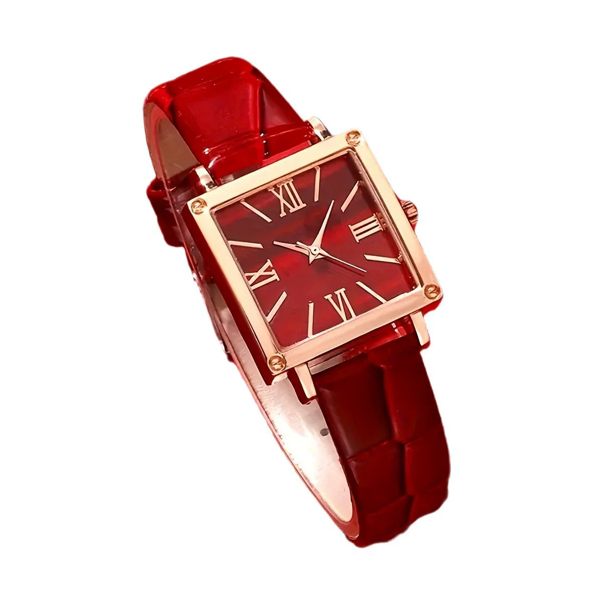 Watch Square Slub Pattern Women's Plastic Case Imitation Leather Strap Stainless Steel Buckle Quartz Watch - Image 5