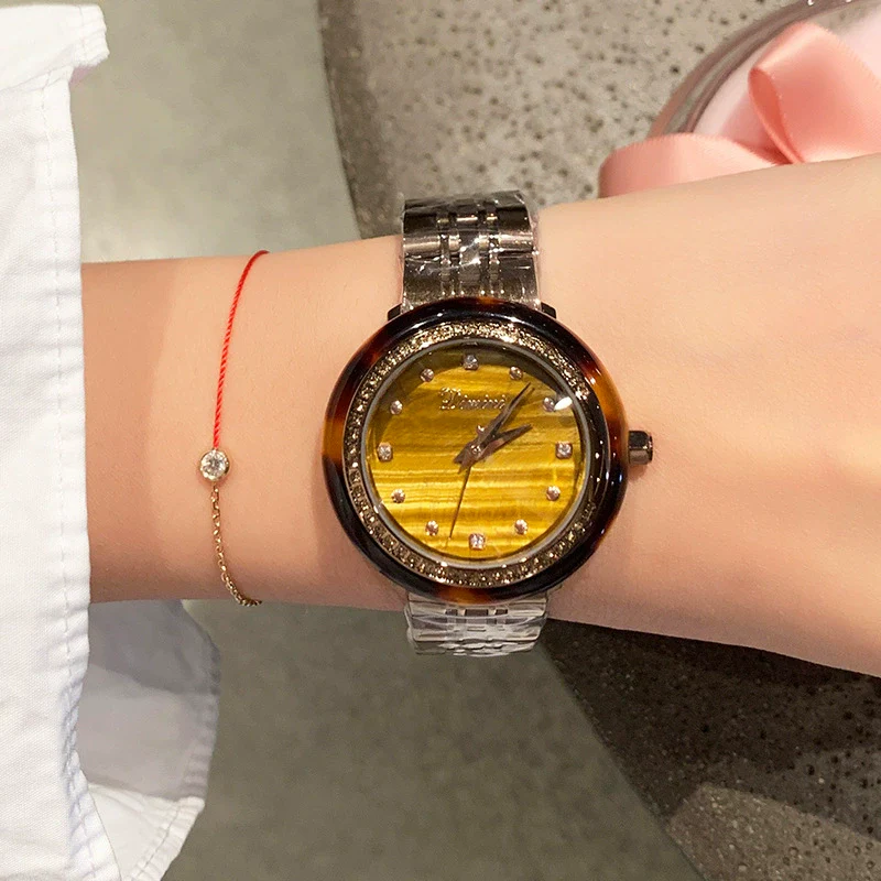 Watch Tiger Eye Stone Gem Fashion Glasses Rubber Ring Hawksbill Pattern Alloy Rose Gold Round - Image 4