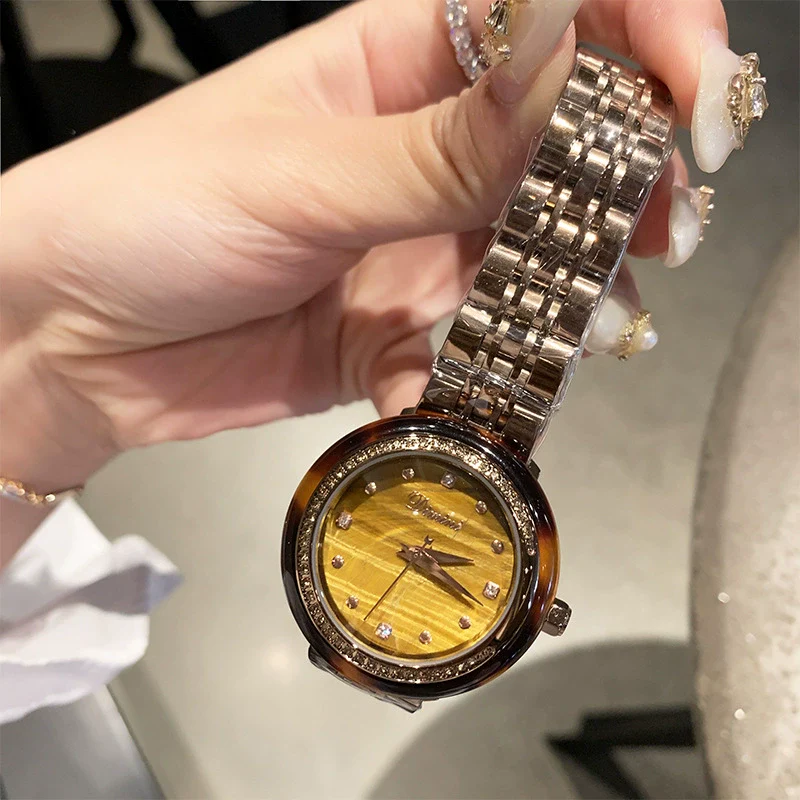 Watch Tiger Eye Stone Gem Fashion Glasses Rubber Ring Hawksbill Pattern Alloy Rose Gold Round - Image 6