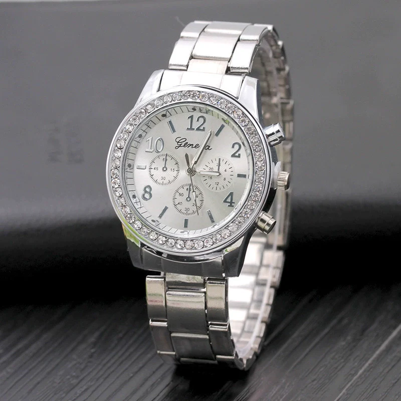 Watches Alloy Strap Sports Style Spiral Crown Horseshoe Buckle Printed Logo Ordinary Glass Mirror