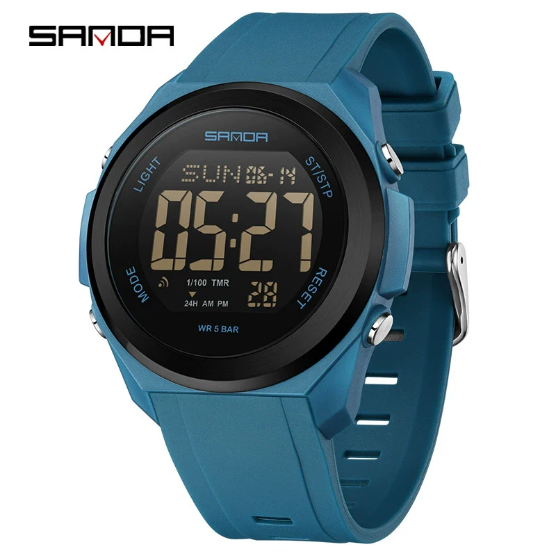 Watches Multifunction Alarm Clock Colorful Lights Optoelectronic Waterproof Sports Student Tpu Strap Acrylic Mirror Steel Ringabs Case - Image 6