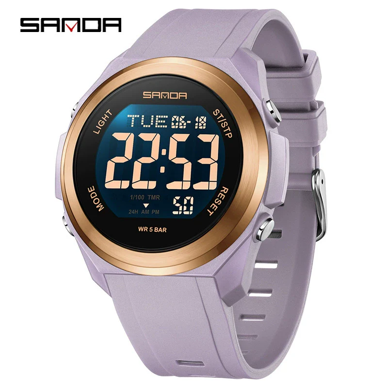 Watches Multifunction Alarm Clock Colorful Lights Optoelectronic Waterproof Sports Student Tpu Strap Acrylic Mirror Steel Ringabs Case - Image 7
