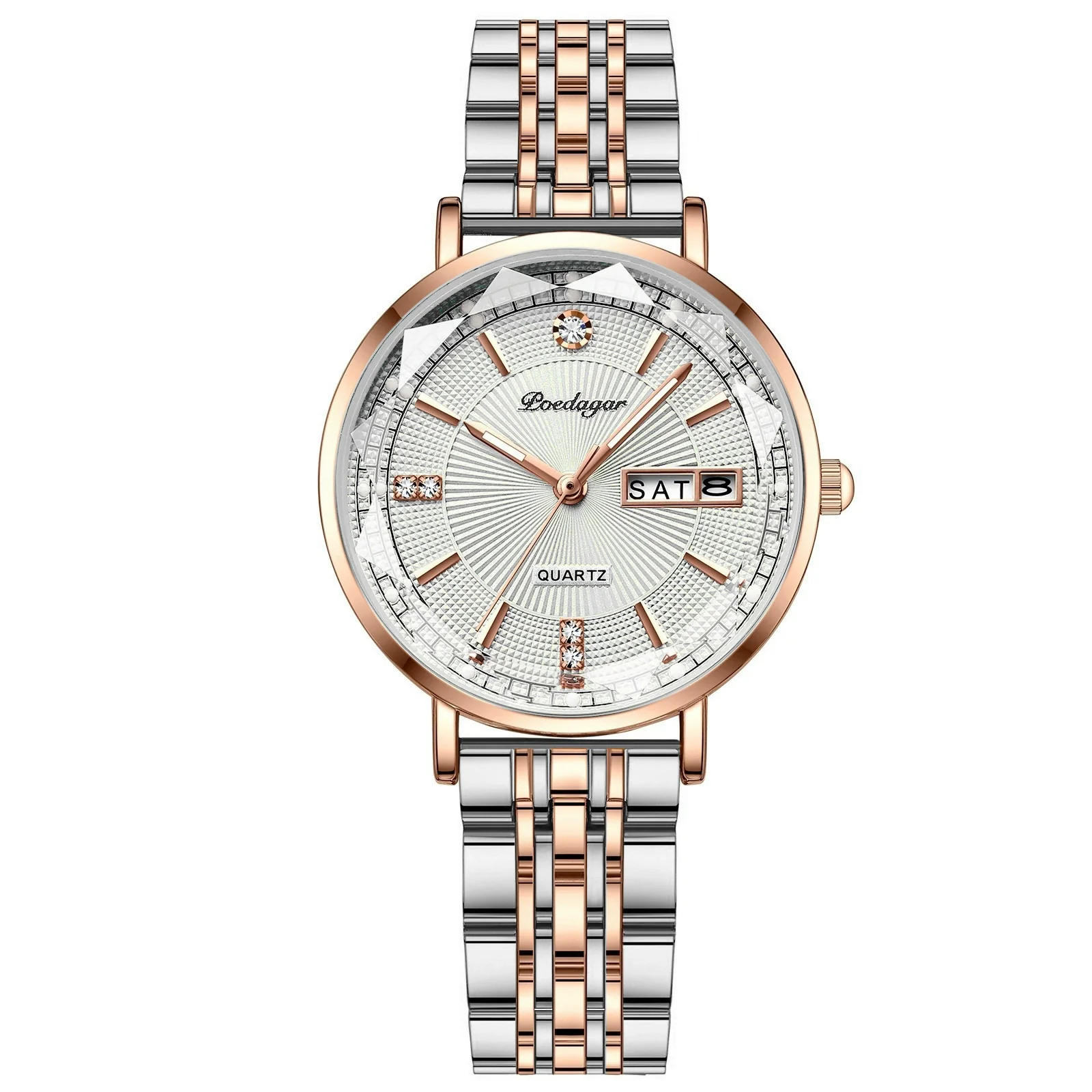 Waterproof Luminous Women's Alloy And Stainless Steel Casual Quartz Watch With Dual Calendar And Round Dial - Image 8