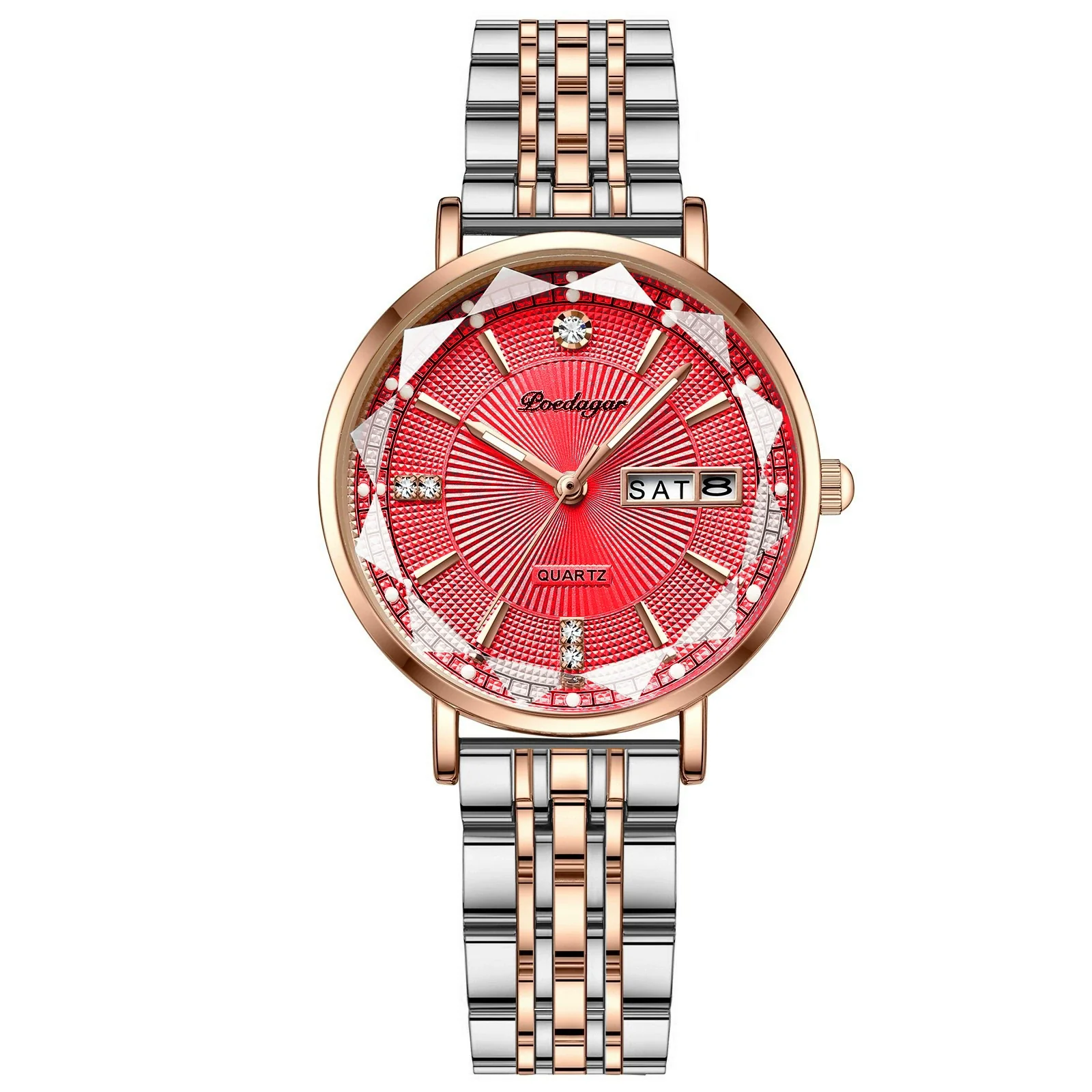 Waterproof Luminous Women's Alloy And Stainless Steel Casual Quartz Watch With Dual Calendar And Round Dial - Image 9