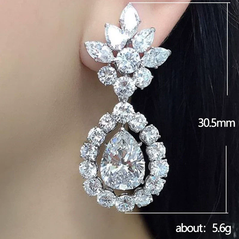 Wedding Accessories Copper Zircon Water Drop Earrings With Flower Design - Image 2