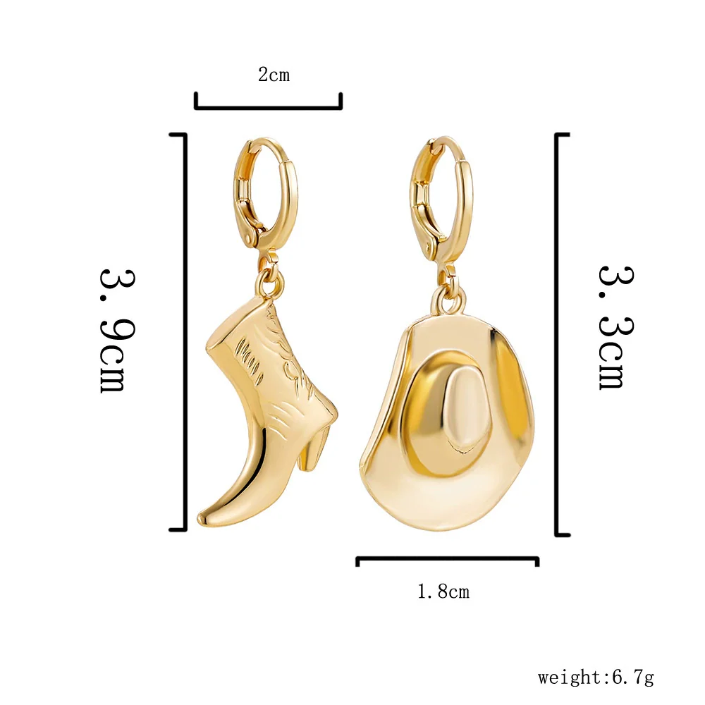 Western Denim Style Copper Geometric Earrings Goldplated - Image 6