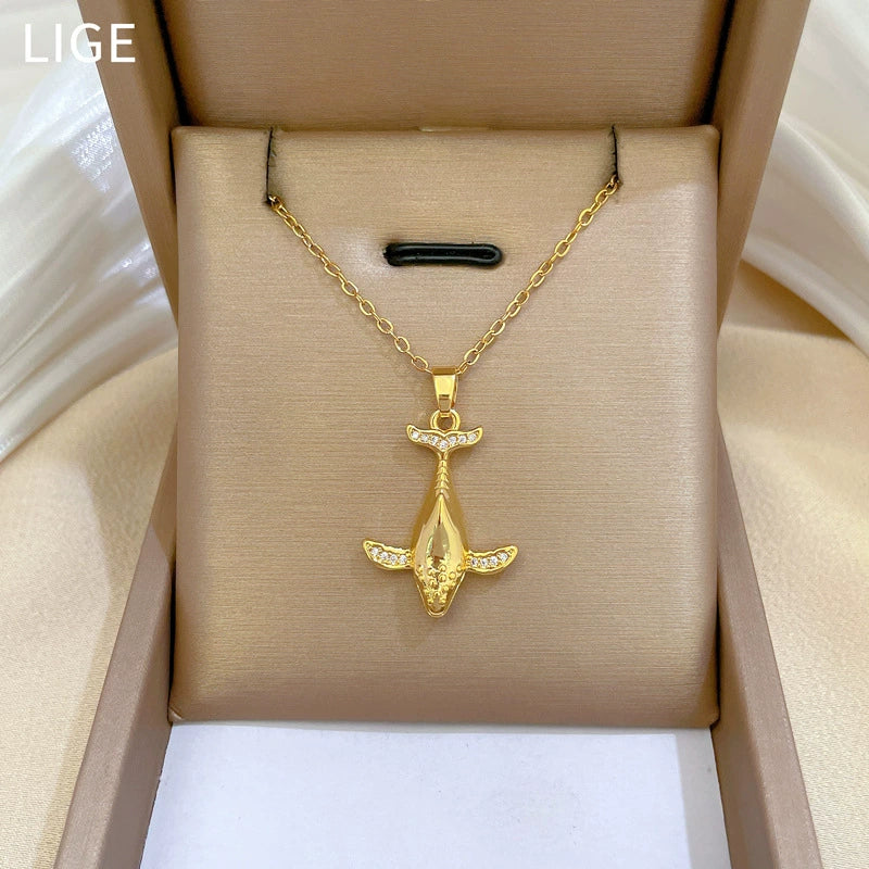 Whale Titanium Steel Stainless Steel Copper Full Diamond Necklace Geometric Style Unisex