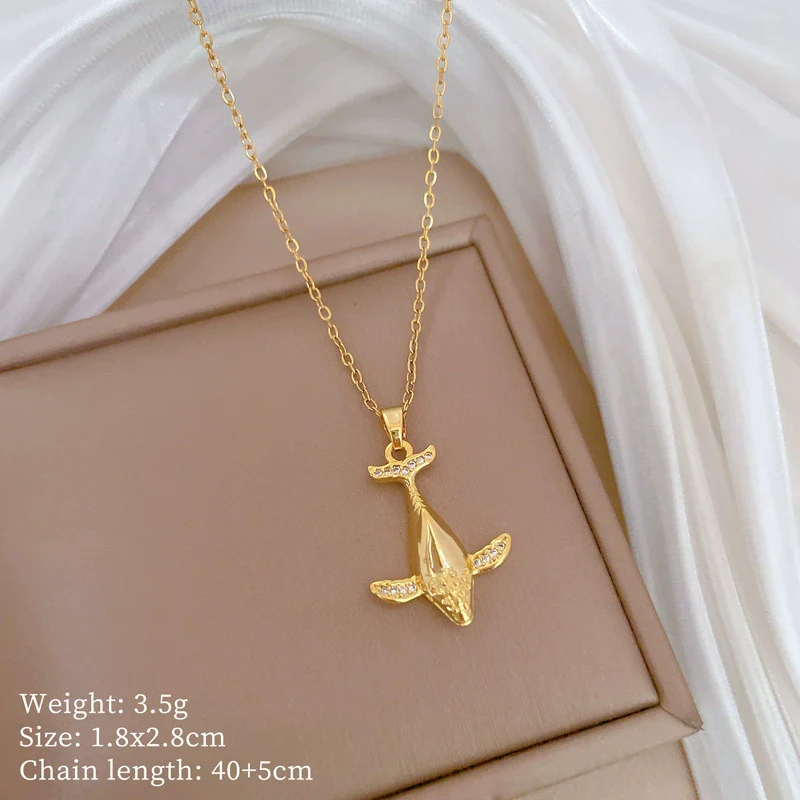 Whale Titanium Steel Stainless Steel Copper Full Diamond Necklace Geometric Style Unisex - Image 6