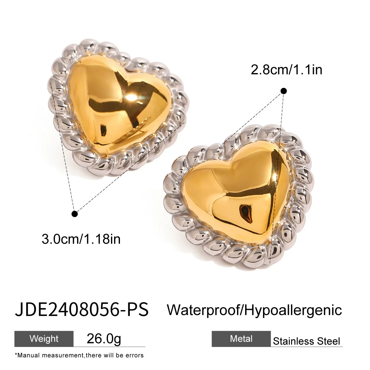 Wholesale 18K Gold Electroplated Stainless Steel Geometric And Heart Shaped Women's Earrings - Image 6