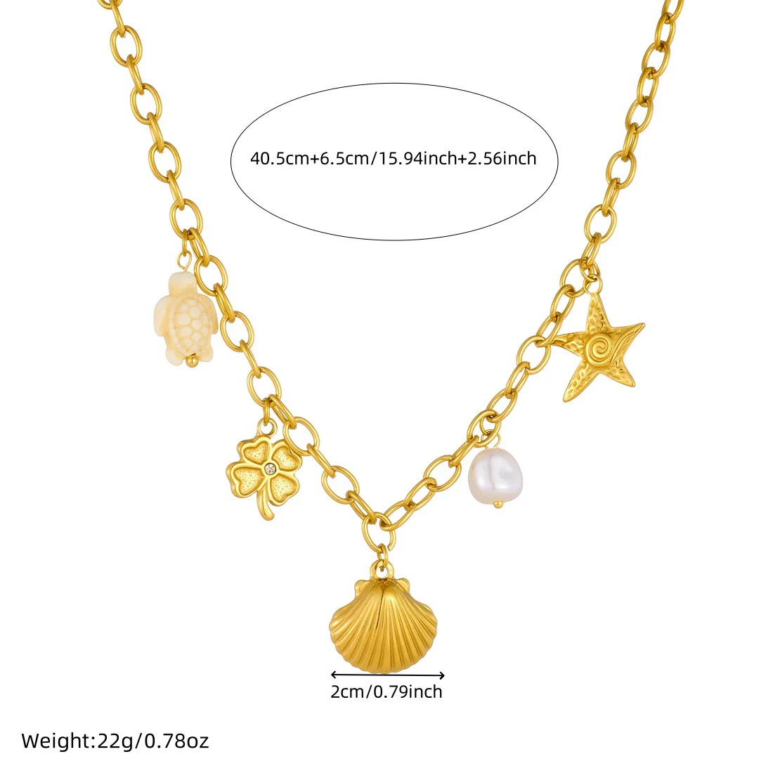Wholesale 18K Gold Plated Animals Zodiac Shell Starfish Pendant Stainless Steel O Word Chain Necklace For Women - Image 4