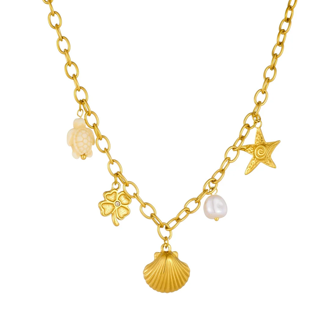 Wholesale 18K Gold Plated Animals Zodiac Shell Starfish Pendant Stainless Steel O Word Chain Necklace For Women - Image 5