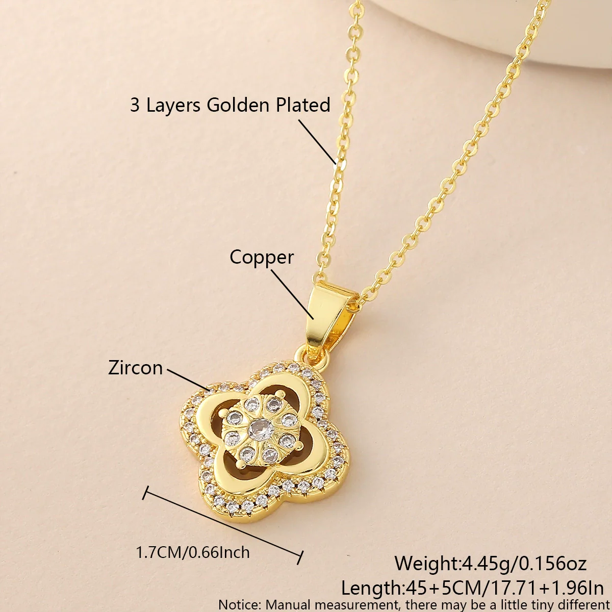 Wholesale 18K Gold Plated Copper Diamondencrusted Fourleaf Clover Necklace And Bracelet Jewelry Set For Women - Image 5