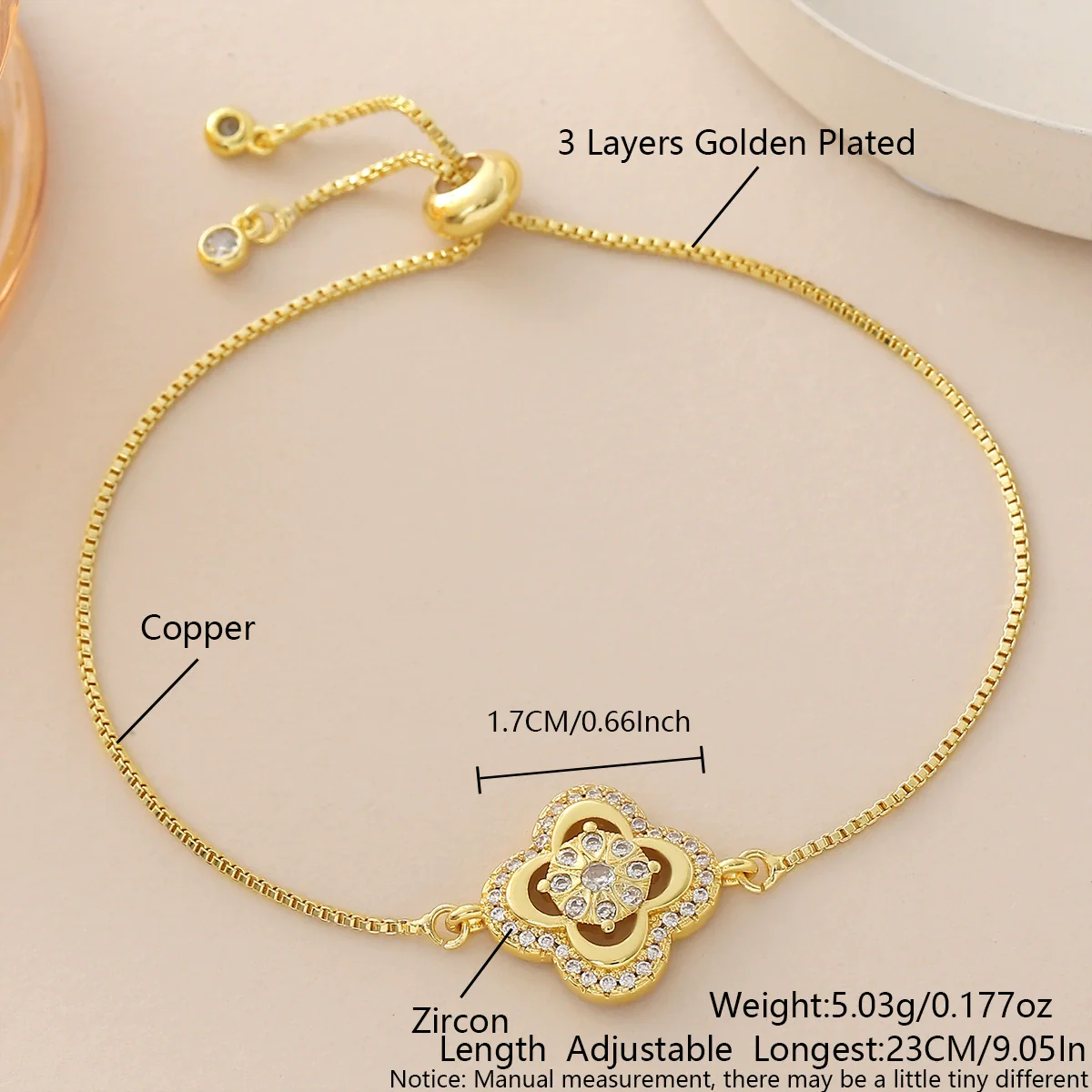Wholesale 18K Gold Plated Copper Diamondencrusted Fourleaf Clover Necklace And Bracelet Jewelry Set For Women - Image 6