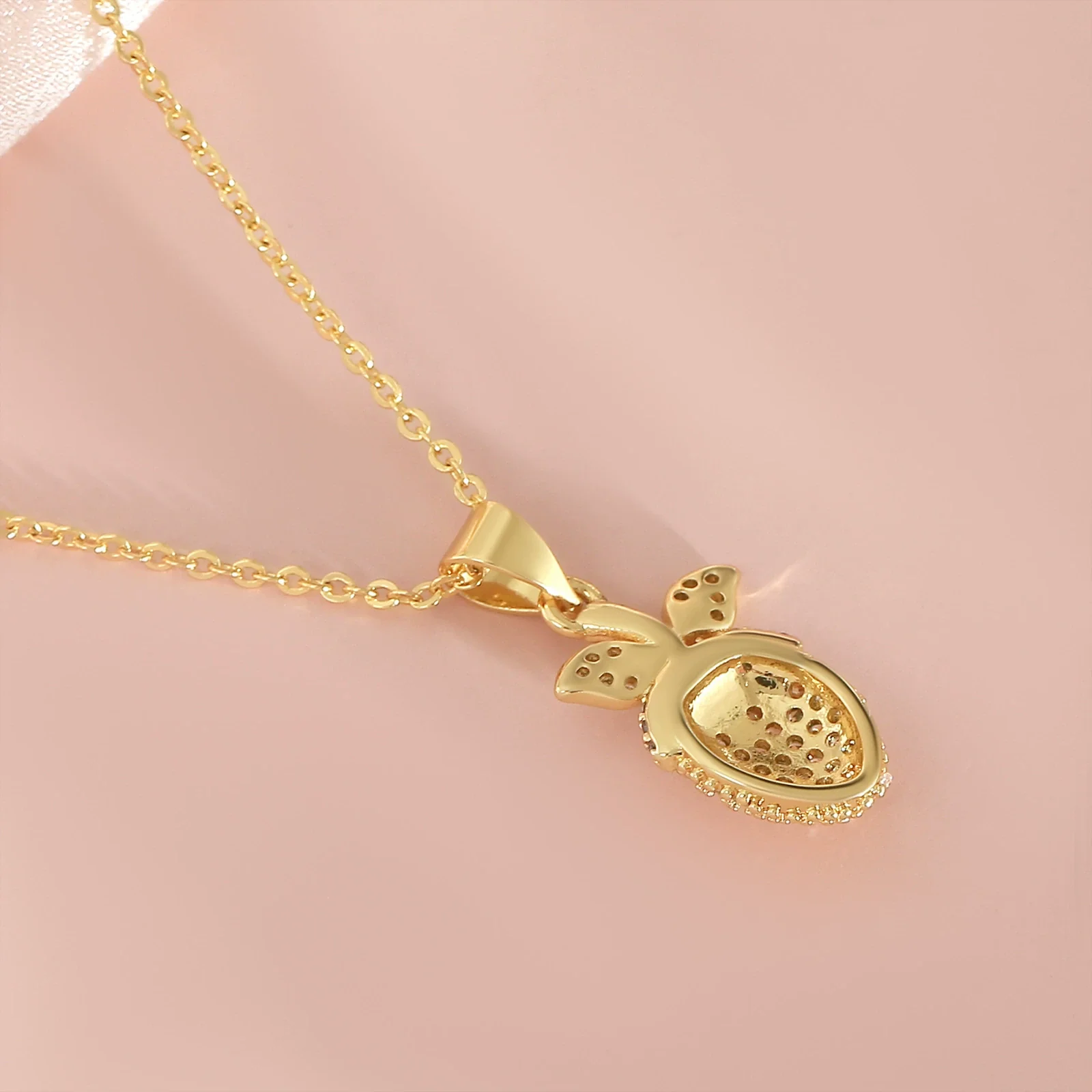 Wholesale 18K Gold Plated Copper Fruit Necklace With Zircon Inlay For Women Fairy Style O Word Chain - Image 2