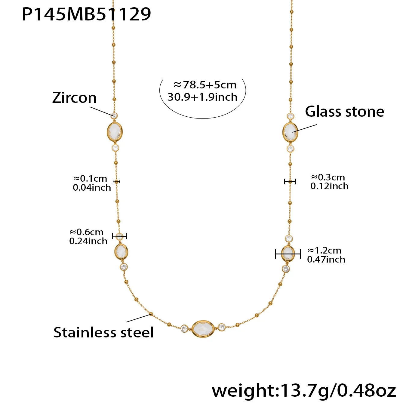 Wholesale 18K Gold Plated Stainless Steel And Glass Cross Clip Bead Chain Oval Edge Faceted Stone Jewelry Set For Women - Image 29