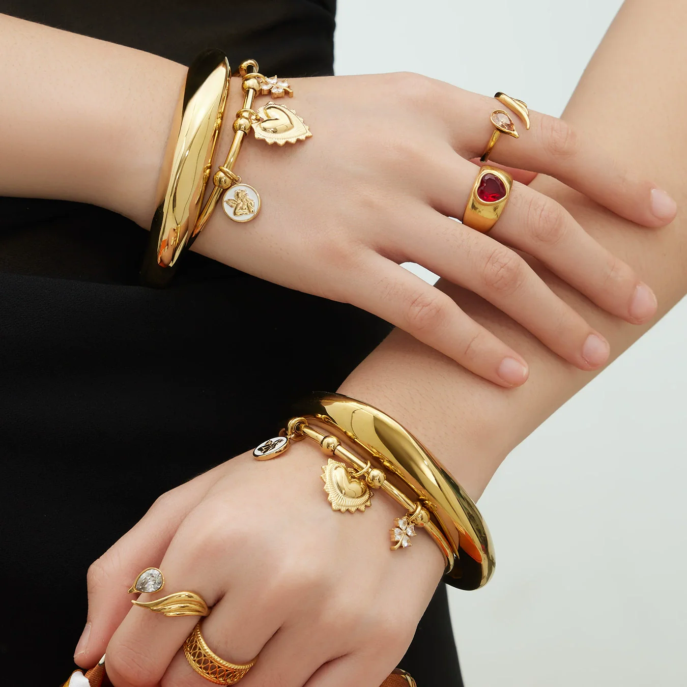 Wholesale 18K Gold Plated Stainless Steel Geometric Flower Heart Cshaped Beveled High Polish Glossy Pendant Bracelet Accessories - Image 4