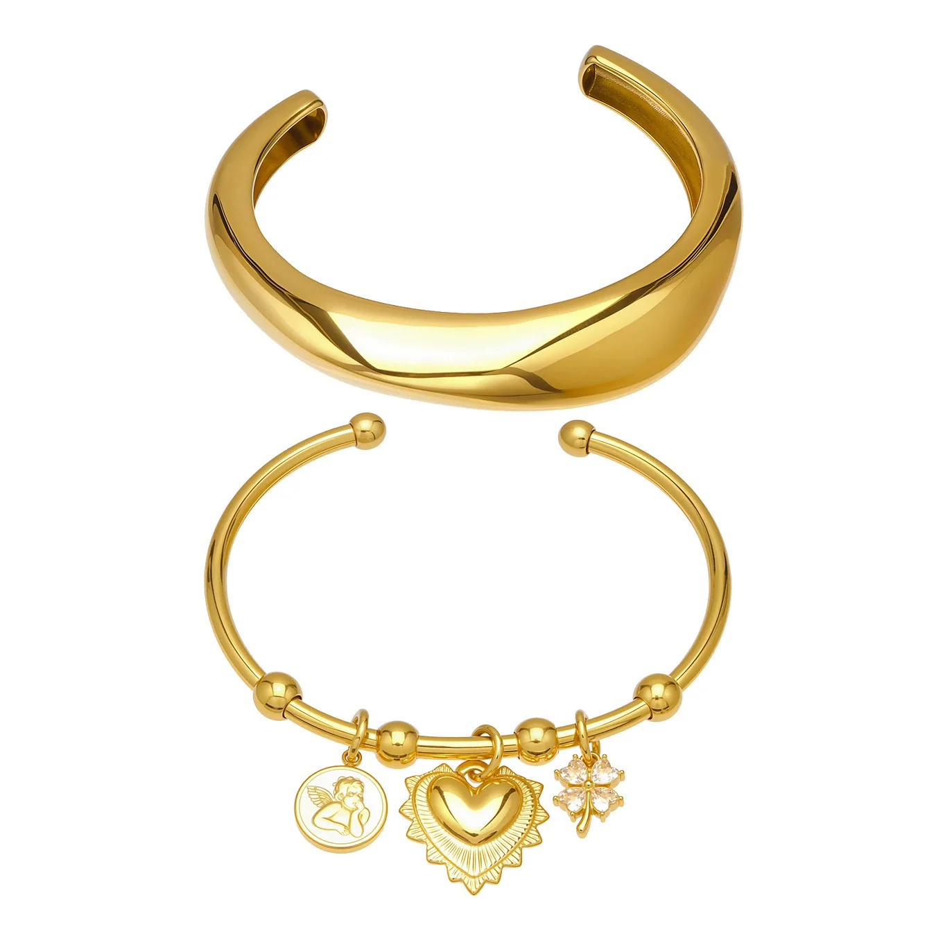 Wholesale 18K Gold Plated Stainless Steel Geometric Flower Heart Cshaped Beveled High Polish Glossy Pendant Bracelet Accessories - Image 5