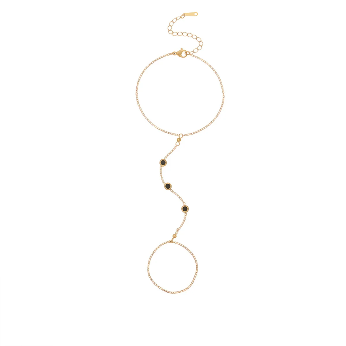 Wholesale 18K Gold Plated Stainless Steel Geometric Oval Finger Chain Ring Chain Bracelet For Women - Image 5
