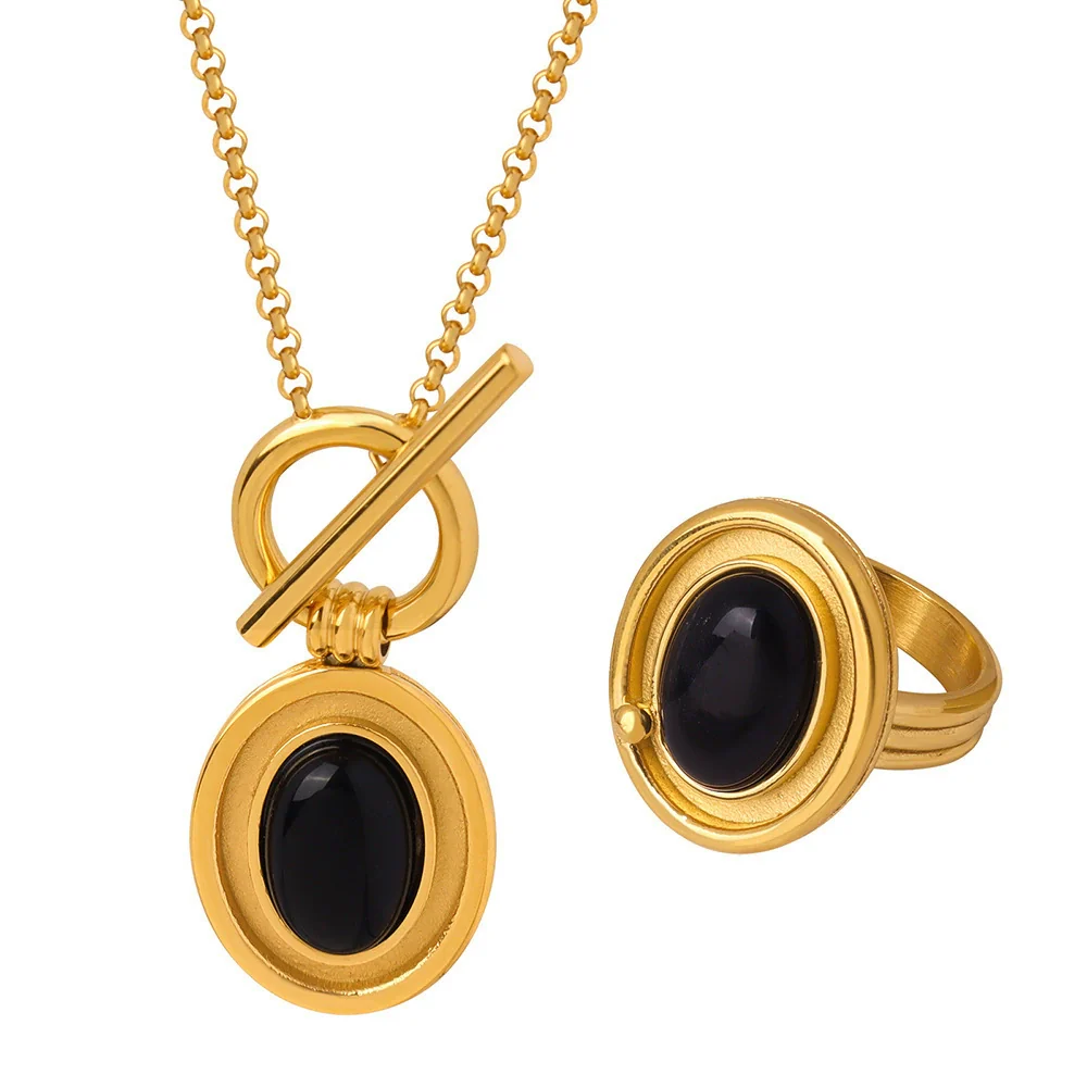 Wholesale 18K Gold Plated Stainless Steel Pendant Necklace And Bracelet Set For Women In Light Luxury Style - Image 5