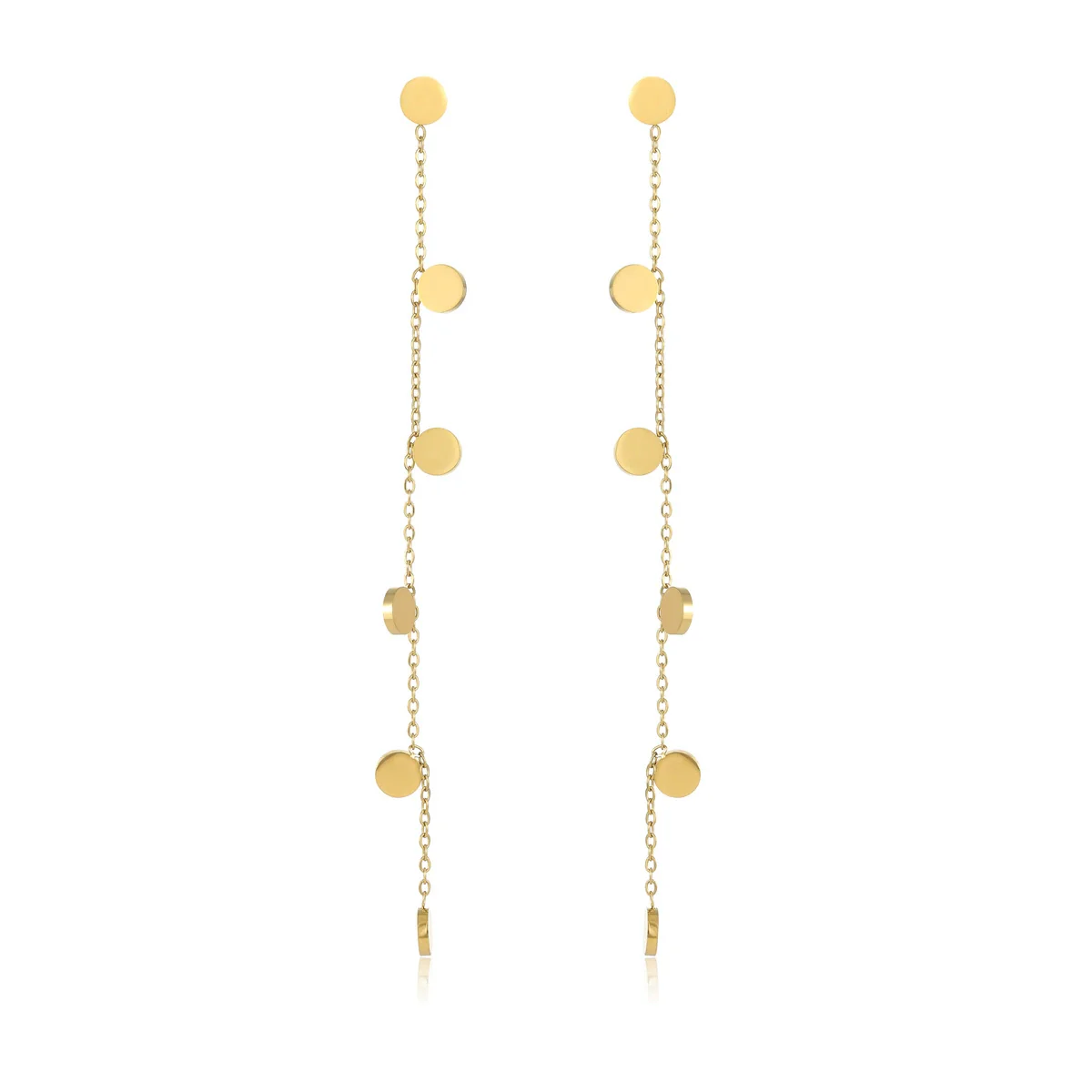Wholesale 18K Gold Plated Stainless Steel Round Long Tassel Earrings For Women - Image 5