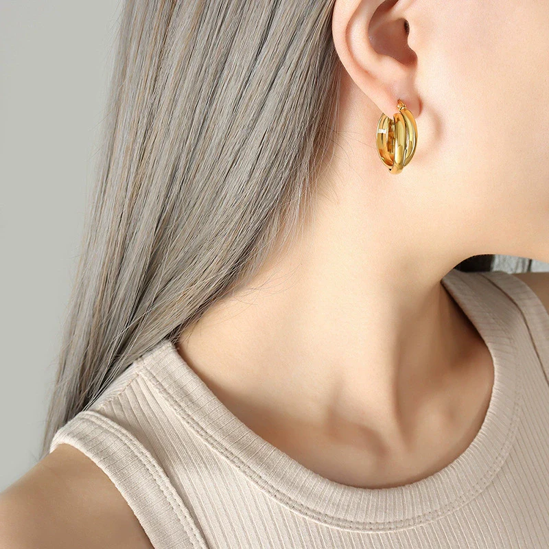 Wholesale 18K Gold Plated Titanium Steel Double Ushaped Personality Earrings For Women - Image 5