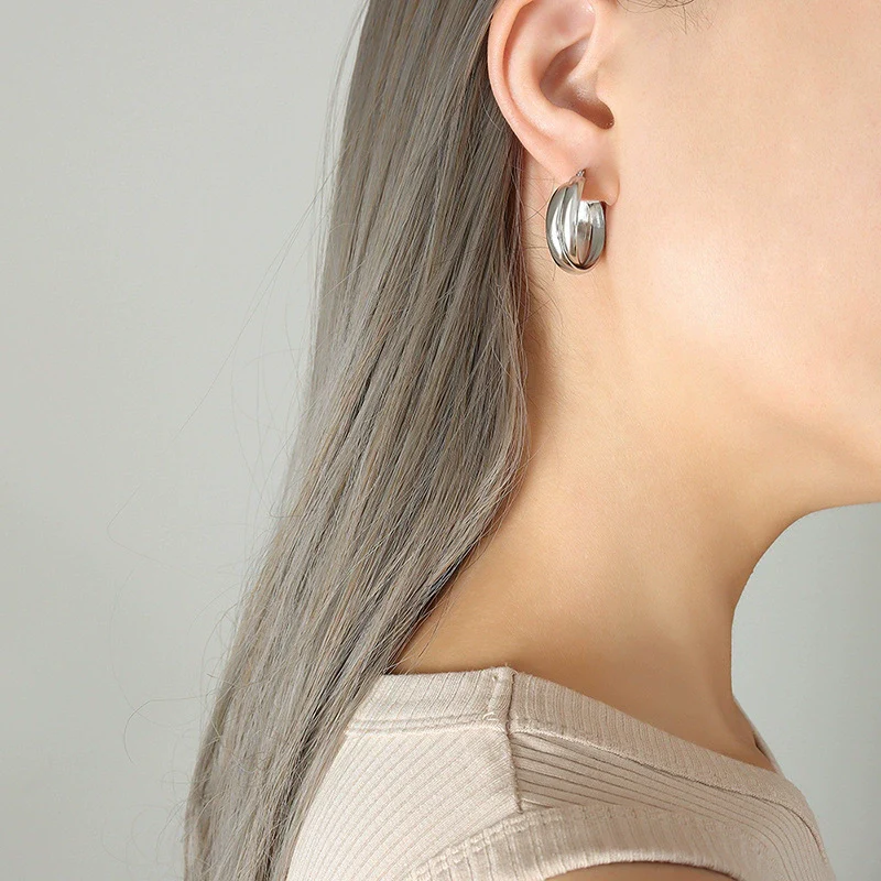 Wholesale 18K Gold Plated Titanium Steel Double Ushaped Personality Earrings For Women - Image 6