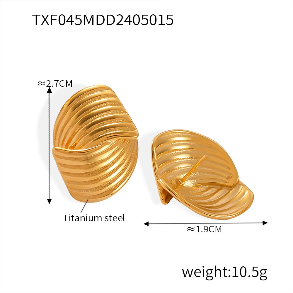 Wholesale 18K Gold Plated Titanium Steel Hand Polished Geometric Simple Design Earrings And Ring Set For Women - Image 9