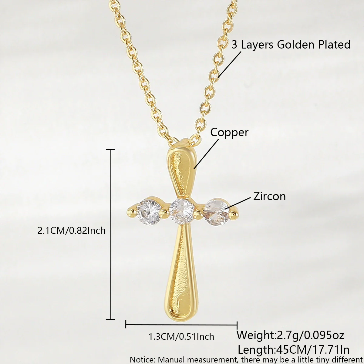 Wholesale 18K Gold Plated Zircon Inlaid Cross Copper Necklace For Unisex With Unique Design - Image 6