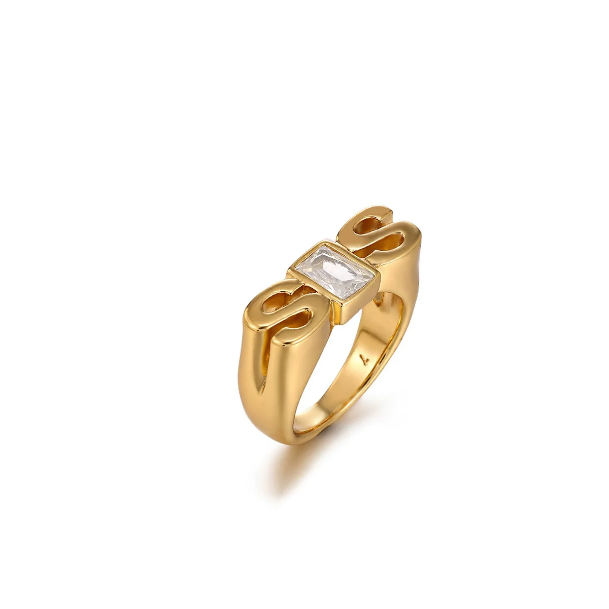 Wholesale 18K Goldplated Copper Zircon Threedimensional Stamp Sos Letter Ring Light Luxury Elegant Nonfading Unisex Jewelry - Image 6