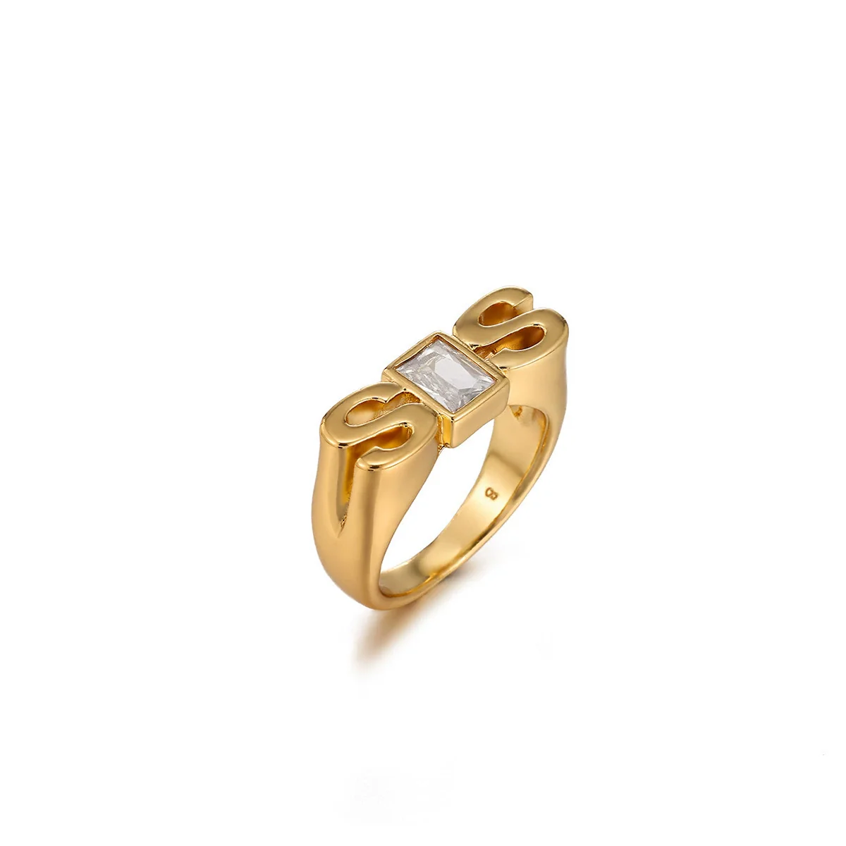 Wholesale 18K Goldplated Copper Zircon Threedimensional Stamp Sos Letter Ring Light Luxury Elegant Nonfading Unisex Jewelry - Image 7
